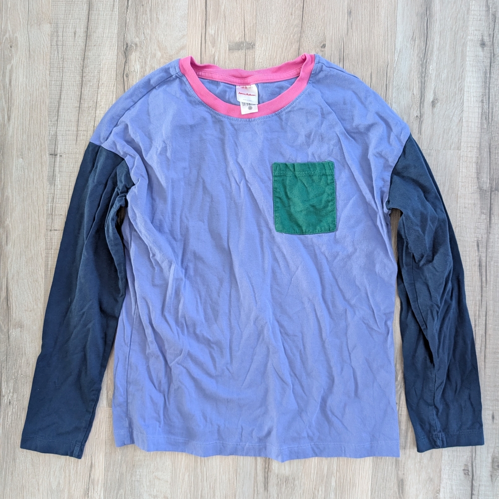 Hanna Andersson Blue and Pink Long Sleeve Colorblock Pocket Tee, 12Y (V3)
